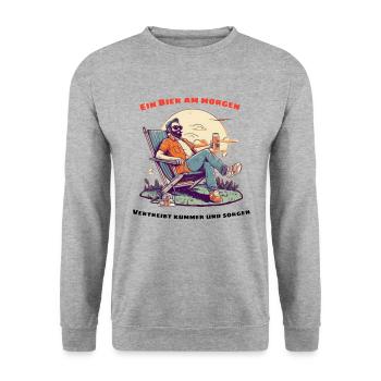 Ein Bier am Morgen, vertreibt Kummer und Sorgen - Unisex Pullover - Weißgrau meliert - Vorne - Alina (178cm) & Michal (187cm)