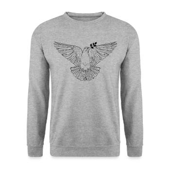 Friedenstaube Zeichnung schwarze Linien - Unisex Pullover - Weißgrau meliert - Vorne - Alina (178cm) & Michal (187cm)