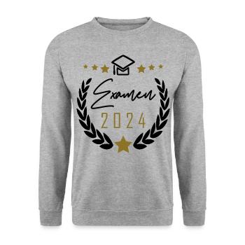 Examen 2024 bestanden - Unisex Pullover - Weißgrau meliert - Vorne - Alina (178cm) & Michal (187cm)