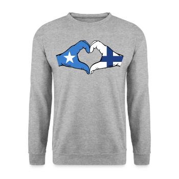 Somalie Finlande Drapeau Mains Coeur Forme - Sweat-shirt Unisexe - gris chiné - Devant - Alina (178cm) & Michal (187cm)