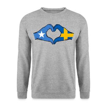 Somalia Sweden Flag Hands Heart Shape - Unisex Sweatshirt - salt & pepper - Front - Alina (178cm) & Michal (187cm)