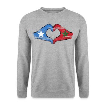 Somalia Morocco Flag Hands Heart Shape Used - Unisex Sweatshirt - salt & pepper - Front - Alina (178cm) & Michal (187cm)