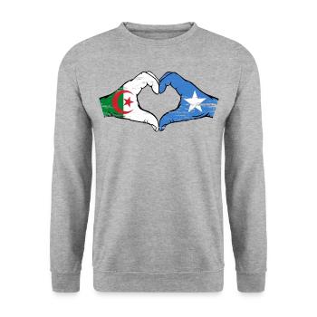 Algerien Somalia Flagge Hände Herzform used - Unisex Pullover - Weißgrau meliert - Vorne - Alina (178cm) & Michal (187cm)