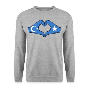 Uyghurs Somalia Flag Hands Heart Shape - Unisex Sweatshirt - salt & pepper - Front - Alina (178cm) & Michal (187cm)