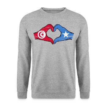 Tunesien Somalia Flagge Hände Herzform used - Unisex Pullover - Weißgrau meliert - Vorne - Alina (178cm) & Michal (187cm)