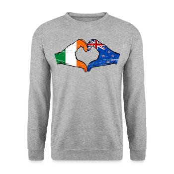 Irlande Nouvelle-Zélande drapeau mains forme coeur utilisé - Sweat-shirt Unisexe - gris chiné - Devant - Alina (178cm) & Michal (187cm)