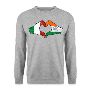 Italy India Flag Hands Heart Shape Used - Unisex Sweatshirt - salt & pepper - Front - Alina (178cm) & Michal (187cm)