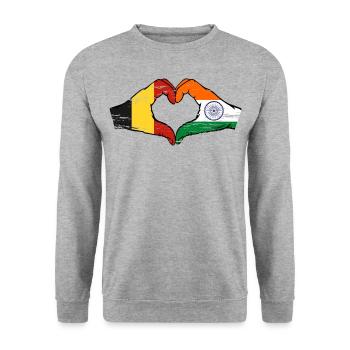 Belgium India flag hands heart shape used - Unisex Sweatshirt - salt & pepper - Front - Alina (178cm) & Michal (187cm)