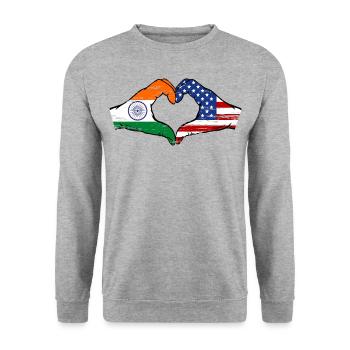 Inde USA Drapeau Mains Coeur Forme Utilisé - Sweat-shirt Unisexe - gris chiné - Devant - Alina (178cm) & Michal (187cm)