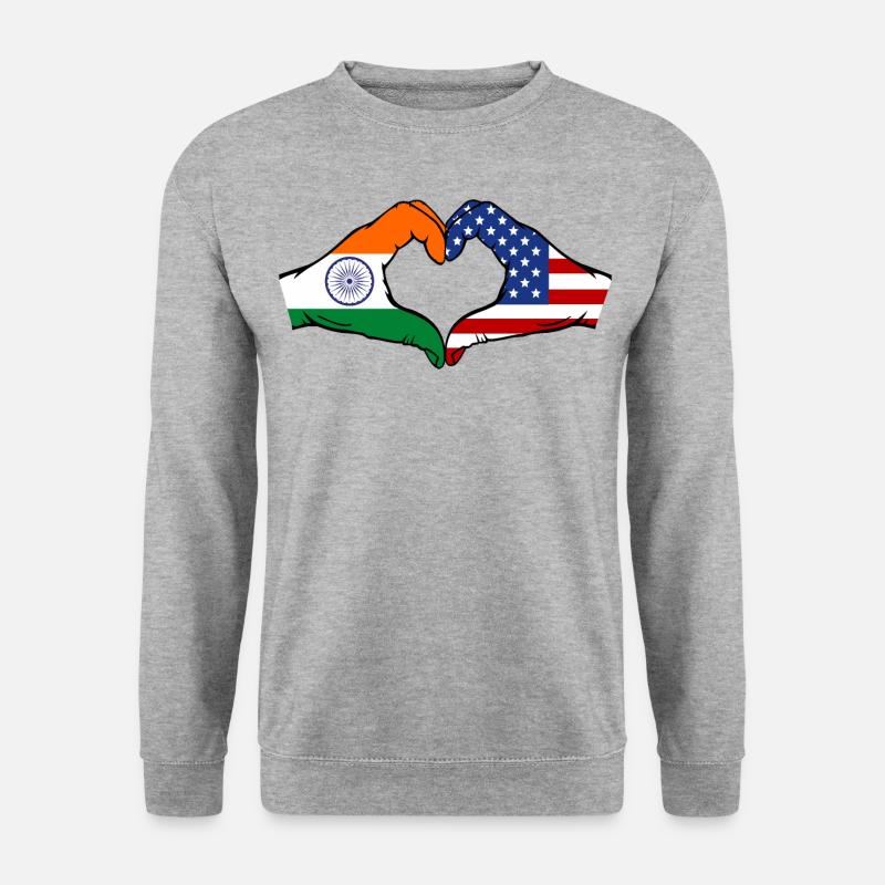 Indien USA Flagge Hände Herzform - Unisex Pullover - Weißgrau meliert