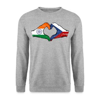 Indien Tschechien Flagge Hände Herzform used - Unisex Pullover - Weißgrau meliert - Vorne - Alina (178cm) & Michal (187cm)