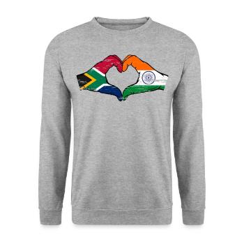 Afrique du Sud Inde Drapeau Mains Coeur Forme Utilisé - Sweat-shirt Unisexe - gris chiné - Devant - Alina (178cm) & Michal (187cm)