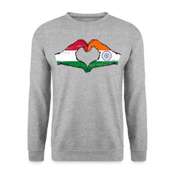 Hungary India Flag Hands Heart Shape Used - Unisex Sweatshirt - salt & pepper - Front - Alina (178cm) & Michal (187cm)