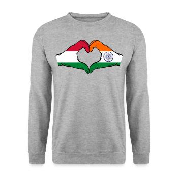 Hungary India Flag Hands Heart Shape - Unisex Sweatshirt - salt & pepper - Front - Alina (178cm) & Michal (187cm)