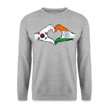 South Korea India flag hands heart shape used - Unisex Sweatshirt - salt & pepper - Front - Alina (178cm) & Michal (187cm)