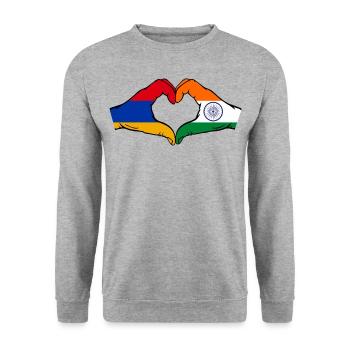 Armenien Indien Flagge Hände Herzform - Unisex Pullover - Weißgrau meliert - Vorne - Alina (178cm) & Michal (187cm)