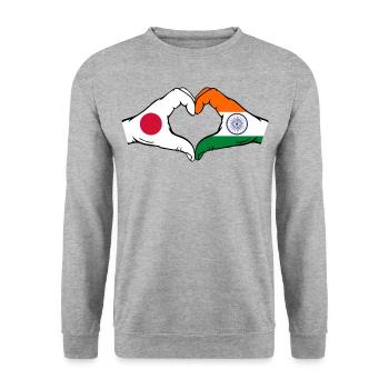 Japan India Flag Hands Heart Shape - Unisex Sweatshirt - salt & pepper - Front - Alina (178cm) & Michal (187cm)