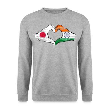 Japan India Flag Hands Heart Shape Used - Unisex Sweatshirt - salt & pepper - Front - Alina (178cm) & Michal (187cm)
