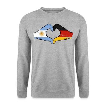Argentina Germany Flag Hands Heart Shape Used - Unisex Sweatshirt - salt & pepper - Front - Alina (178cm) & Michal (187cm)