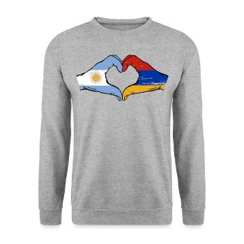 Argentina Armenia Flag Hands Heart Shape Used - Unisex Sweatshirt - salt & pepper - Front - Alina (178cm) & Michal (187cm)