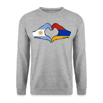 Argentine Arménie Drapeau Mains Coeur Forme - Sweat-shirt Unisexe - gris chiné - Devant - Alina (178cm) & Michal (187cm)