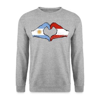 Argentina Austria Flag Hands Heart Shape Used - Unisex Sweatshirt - salt & pepper - Front - Alina (178cm) & Michal (187cm)