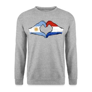 Argentine Hollande Drapeau Mains Coeur Forme Utilisé - Sweat-shirt Unisexe - gris chiné - Devant - Alina (178cm) & Michal (187cm)