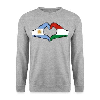 Argentina Hungary Flag Hands Heart Shape - Unisex Sweatshirt - salt & pepper - Front - Alina (178cm) & Michal (187cm)