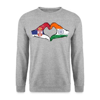 Serbie Inde drapeau mains forme de coeur utilisé - Sweat-shirt Unisexe - gris chiné - Devant - Alina (178cm) & Michal (187cm)