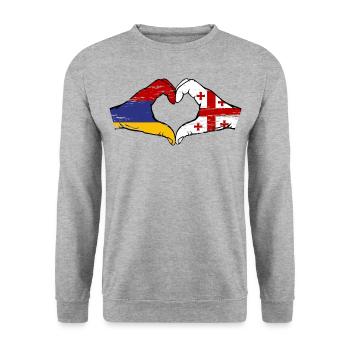 Armenien Georgien Flagge Hände Herzform used - Unisex Pullover - Weißgrau meliert - Vorne - Alina (178cm) & Michal (187cm)