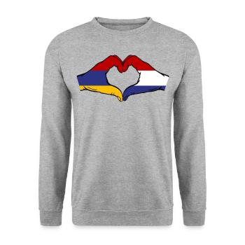Armenia Holland Flag Hands Heart Shape - Unisex Sweatshirt - salt & pepper - Front - Alina (178cm) & Michal (187cm)