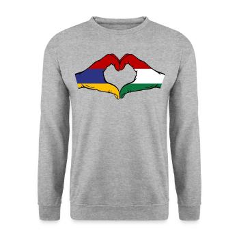 Armenia Hungary Flag Hands Heart Shape - Unisex Sweatshirt - salt & pepper - Front - Alina (178cm) & Michal (187cm)