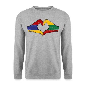 Armenien Litauen Flagge Hände Herzform used - Unisex Pullover - Weißgrau meliert - Vorne - Alina (178cm) & Michal (187cm)