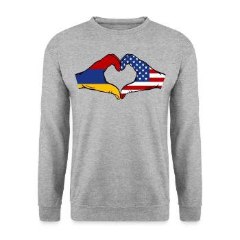 Armenia USA Flag Hands Heart Shape - Unisex Sweatshirt - salt & pepper - Front - Alina (178cm) & Michal (187cm)