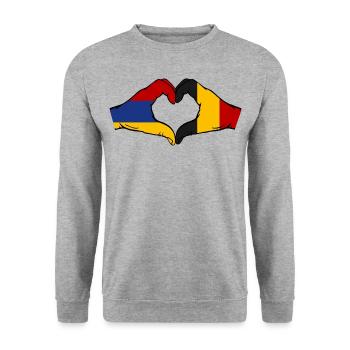 Armenien Belgien Flagge Hände Herzform - Unisex Pullover - Weißgrau meliert - Vorne - Alina (178cm) & Michal (187cm)