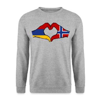 Armenien Norwegen Flagge Hände Herzform - Unisex Pullover - Weißgrau meliert - Vorne - Alina (178cm) & Michal (187cm)