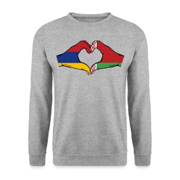 Armenien Belarus Flagge Hände Herzform - Unisex Pullover - Weißgrau meliert - Vorne - Alina (178cm) & Michal (187cm)