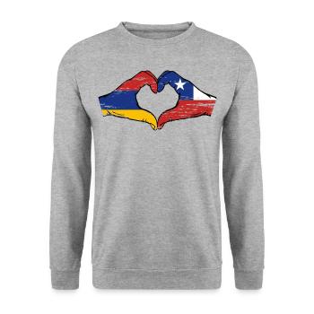 Arménie Chili drapeau mains forme de coeur utilisé - Sweat-shirt Unisexe - gris chiné - Devant - Alina (178cm) & Michal (187cm)