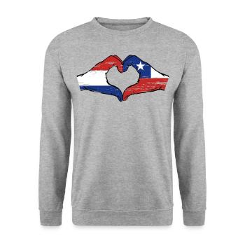 Hollande Chili drapeau mains forme de coeur utilisé - Sweat-shirt Unisexe - gris chiné - Devant - Alina (178cm) & Michal (187cm)