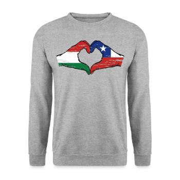 Hungary Chile Flag Hands Heart Shape Used - Unisex Sweatshirt - salt & pepper - Front - Alina (178cm) & Michal (187cm)