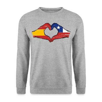 Spain Chile flag hands heart shape used - Unisex Sweatshirt - salt & pepper - Front - Alina (178cm) & Michal (187cm)