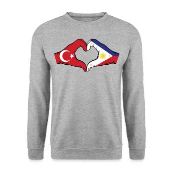 Türkei Philippinen Flagge Hände Herzform - Unisex Pullover - Weißgrau meliert - Vorne - Alina (178cm) & Michal (187cm)
