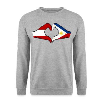 Österreich Philippinen Flagge Hände Herzform - Unisex Pullover - Weißgrau meliert - Vorne - Alina (178cm) & Michal (187cm)