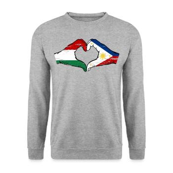 Hungary Philippines Flag Hands Heart Shape Used - Unisex Sweatshirt - salt & pepper - Front - Alina (178cm) & Michal (187cm)