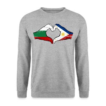 Bulgarie Philippines Drapeau Mains Coeur Forme Utilisé - Sweat-shirt Unisexe - gris chiné - Devant - Alina (178cm) & Michal (187cm)