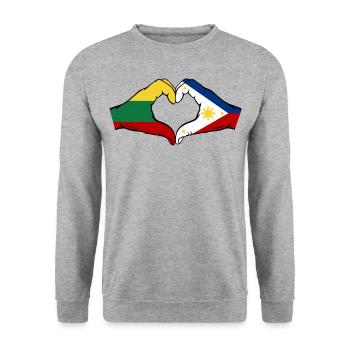 Litauen Philippinen Flagge Hände Herzform - Unisex Pullover - Weißgrau meliert - Vorne - Alina (178cm) & Michal (187cm)