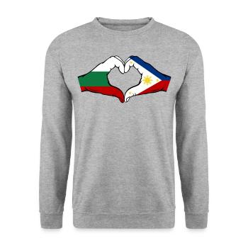Bulgarien Philippinen Flagge Hände Herzform - Unisex Pullover - Weißgrau meliert - Vorne - Alina (178cm) & Michal (187cm)