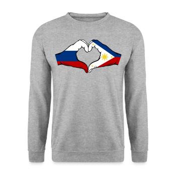 Russland Philippinen Flagge Hände Herzform - Unisex Pullover - Weißgrau meliert - Vorne - Alina (178cm) & Michal (187cm)
