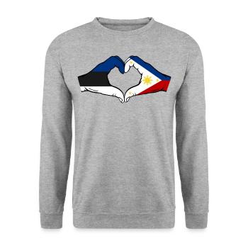 Estland Philippinen Flagge Hände Herzform - Unisex Pullover - Weißgrau meliert - Vorne - Alina (178cm) & Michal (187cm)