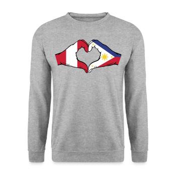 Peru Philippinen Flagge Hände Herzform - Unisex Pullover - Weißgrau meliert - Vorne - Alina (178cm) & Michal (187cm)